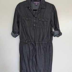 Black denim cuff sleeved sun dress